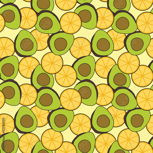 vector avocado and orange slices seamless pattern background design