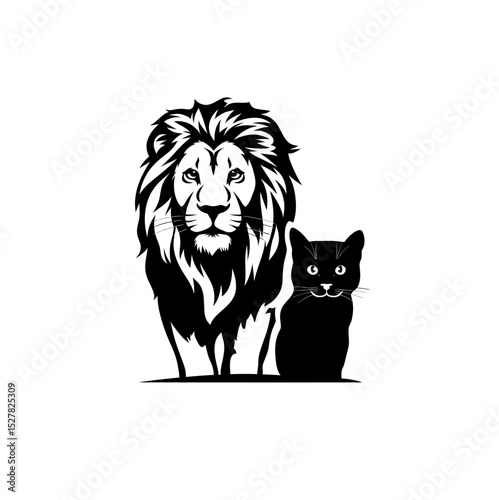 Lion and cat icon vector in black color with white background.