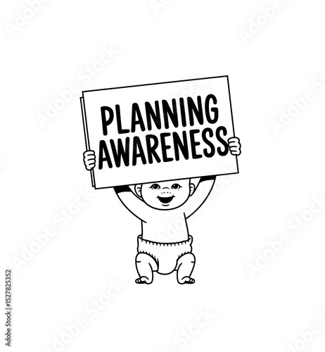Baby holding planning awareness board icon vector in black color with white background. Planning awareness icon.