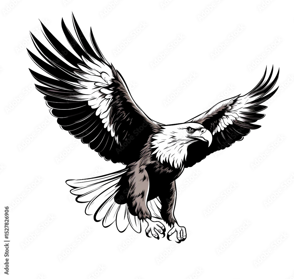 Obraz premium The eagle spreads its wings and flies gracefully.