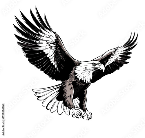 The eagle spreads its wings and flies gracefully.