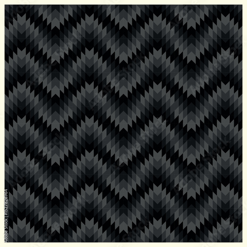 This image showcases a sophisticated, repeating geometric pattern composed of tiny triangles in various shades of gray and black.