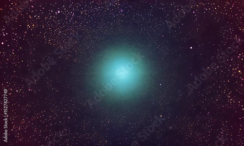Abstract digital wave of glowing particles and energy flows in a dark blue background.