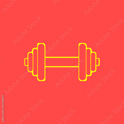 Simple Yellow Dumbbell Icon on Red Background Fitness, Strength Training, Gym, Workout, Exercise