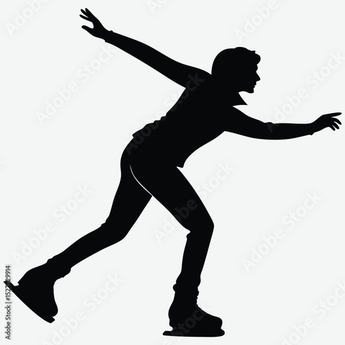 A person skating on ice with arms extended silhouette design vector art and illustration