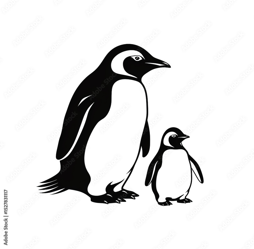 Naklejka premium Cute cartoon mother and baby penguin logo