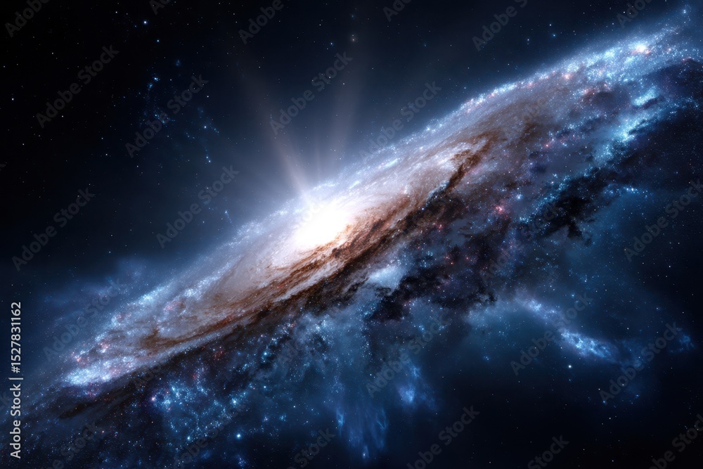 Fototapeta premium Stunning view of a spiral galaxy illuminated by bright star formations in deep space
