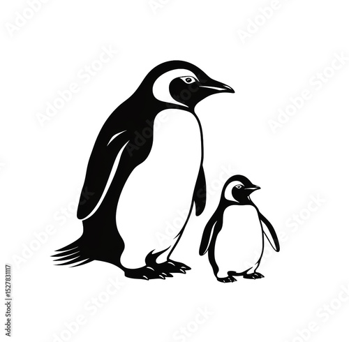 Cute cartoon mother and baby penguin logo