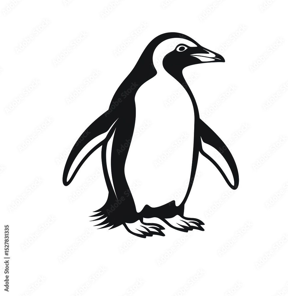 Naklejka premium Black penguin drawing on white background