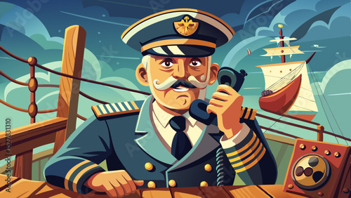 ship captain give command and communicate with landline phone