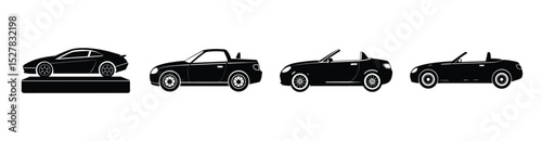 Low-profile sports car silhouette vector on white background