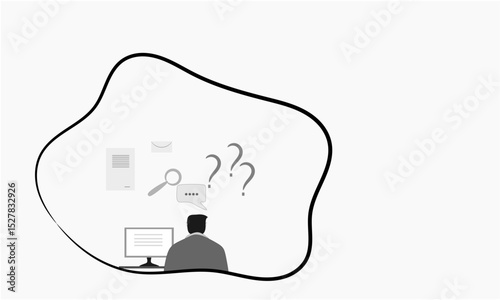 Animated illustration of businessmen in an expressive online meeting, surrounded by creative ideas, text messages and modern graphics