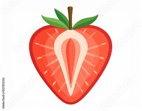 Brightly colored strawberry with detailed internal structure displayed on a white background