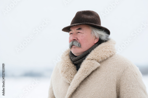 portrait of gamekeeper on light background focusing on accessories