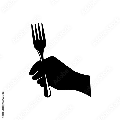 A silhouette of a hand holding a fork against a white background on white background , no background