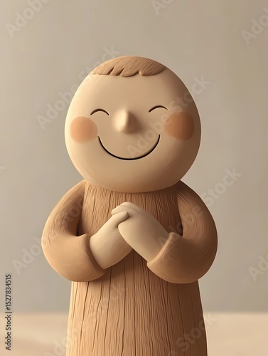 Cheerful Wooden Doll Praying