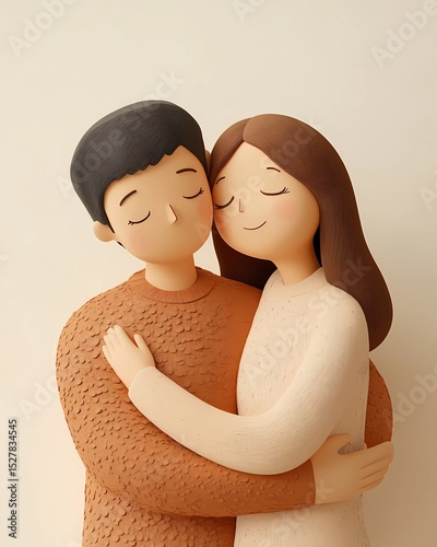 Clay Couple in Loving Embrace