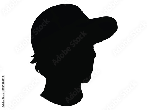 Silhouette of man head wearing a cap, Side profile vector illustration. silhouette of a head