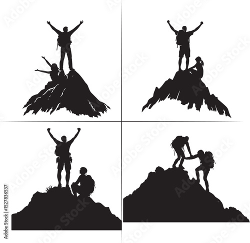 hiking of mountain people silhouette