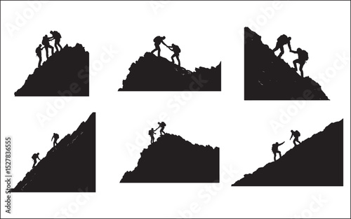 hiking of mountain people silhouette