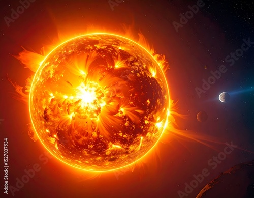Fiery sun with planets