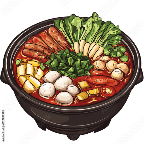 Sichuan Hot Pot with Meat, Mushrooms and Greens