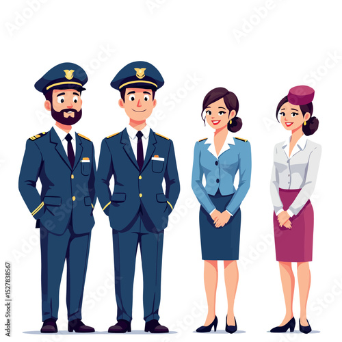 Vsai pilots and flight attendants are posing together, smiling