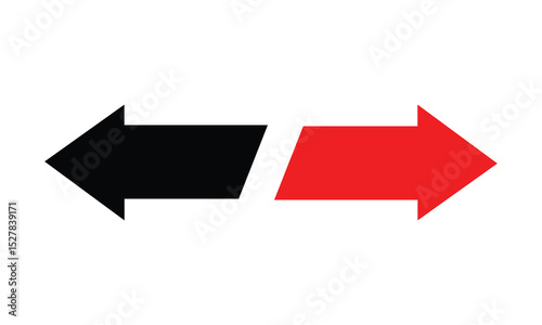 Minimalist image featuring a bold black arrow pointing left and a vivid red arrow pointing right, symbolizing opposite directions, choices, or navigation. Ideal for infographic or web design.