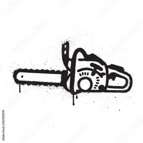 Graffiti Art of Cartoon Chainsaw with Dripping Ink Style.