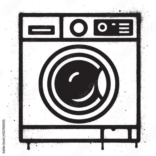 Graffiti Style Washing Machine Stencil in Black and White Spray Art.