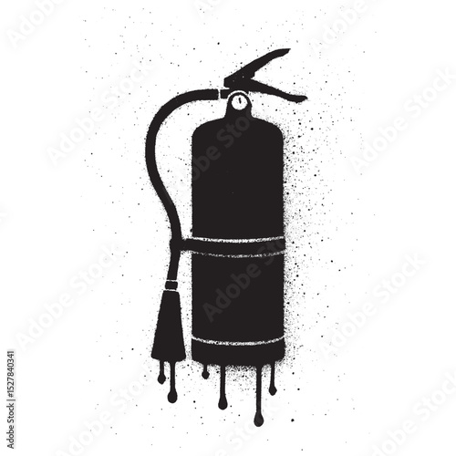 Black and White Graffiti Style Fire Extinguisher Spray Paint Stencil Illustration.