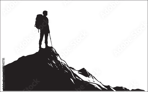 hiking of mountain people silhouette