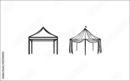 Mountain Camping Silhouette Scene Hiker, Tent, and Pine Trees Vector Art