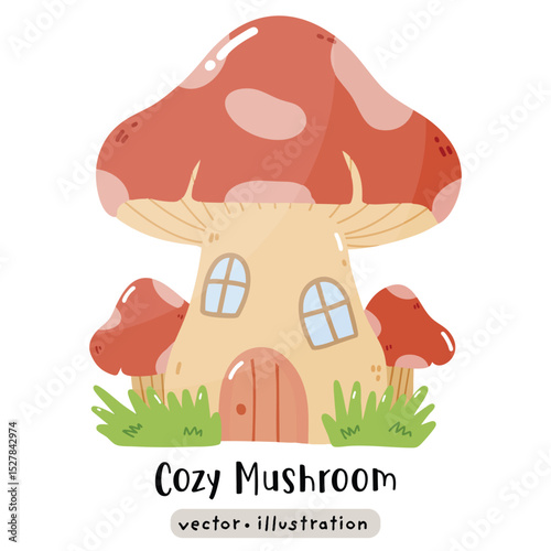 cute fairy mushroom house cartoon vector illustration
