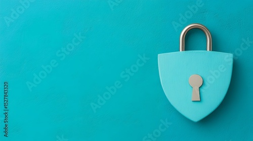 A light teal padlock with a silver shackle sits on a teal background