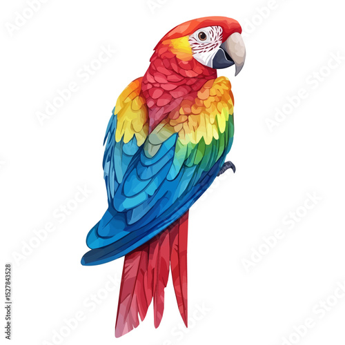 Macaw, watercolor painting vector, high quality, isolated on a white background.