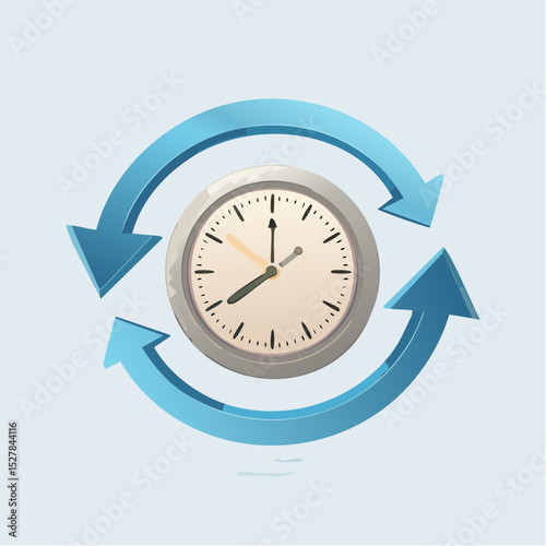 Illustration of a clock surrounded by arrows showing the concept of time repeating