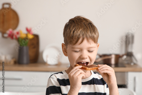 Cute little boy eating toas...