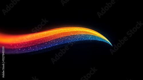 A vibrant, glittering wave of color arcs across a black background