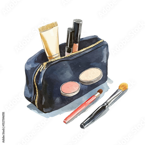 Makeup Bag, watercolor drawing vector, high quality, isolated on a white background.