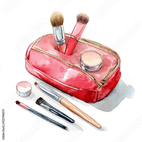 Makeup Bag, watercolor vector, high quality, isolated on a white background.