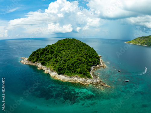 Aerial view landscape view sea beach in summer season at Phuket island Thailand.