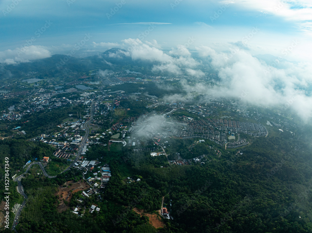 Obraz premium High angle view mountains rainforest at Phuket island Thailand.