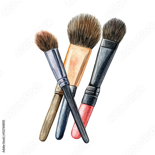 Makeup Brushes, watercolor illustration vector, high quality, isolated on a white background.