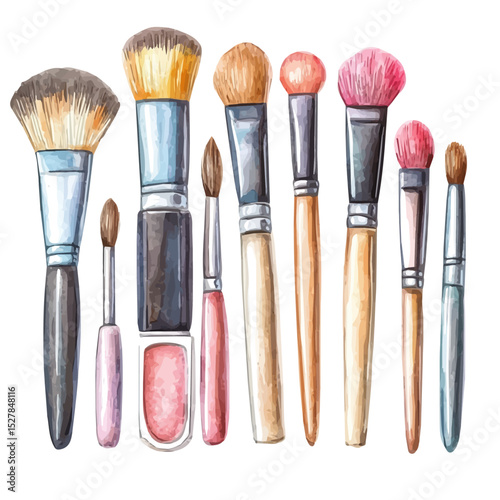Makeup Brushes, watercolor drawing vector, high quality, isolated on a white background.