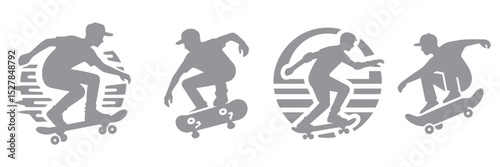 skateboard player vector silhouette set
