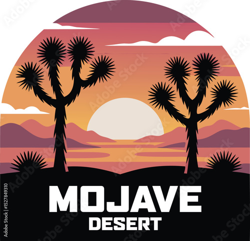 Mojave Desert Sunset: Silhouette of Joshua Trees at sunset over the Mojave Desert landscape.