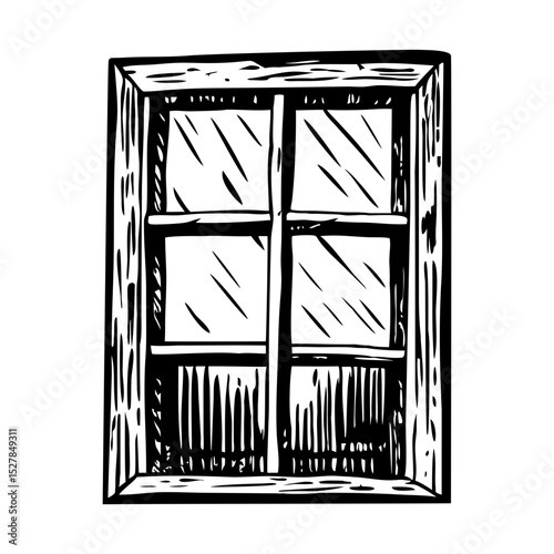 A vintage style illustration of barn window