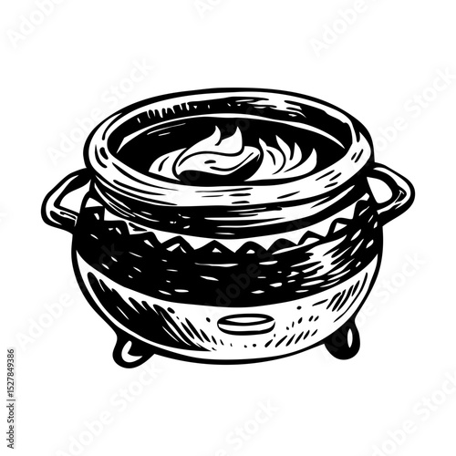 A vintage style illustration of cooking pot