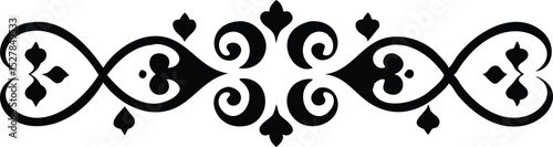 Black Ornamental Divider with Floral and Heart Shapes, Artistic Design on White